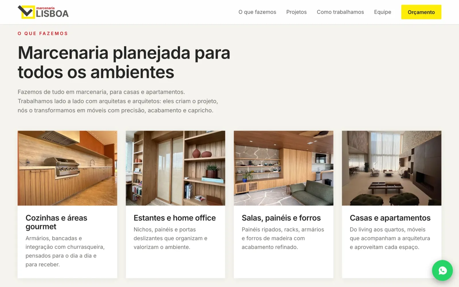 Site: o que fazemos, por ambiente